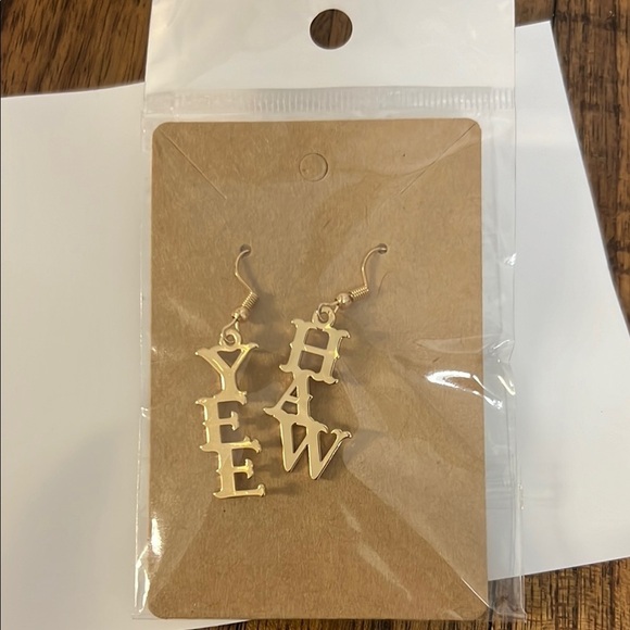 YEE HAW Gold Tone Earrings Dangles for that southern western flair - Picture 3 of 6